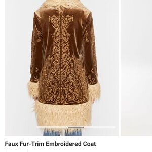 Faux Fur-Trim Embroidered Coat- new with tags